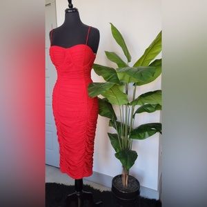 Red midi spaghetti strap dress